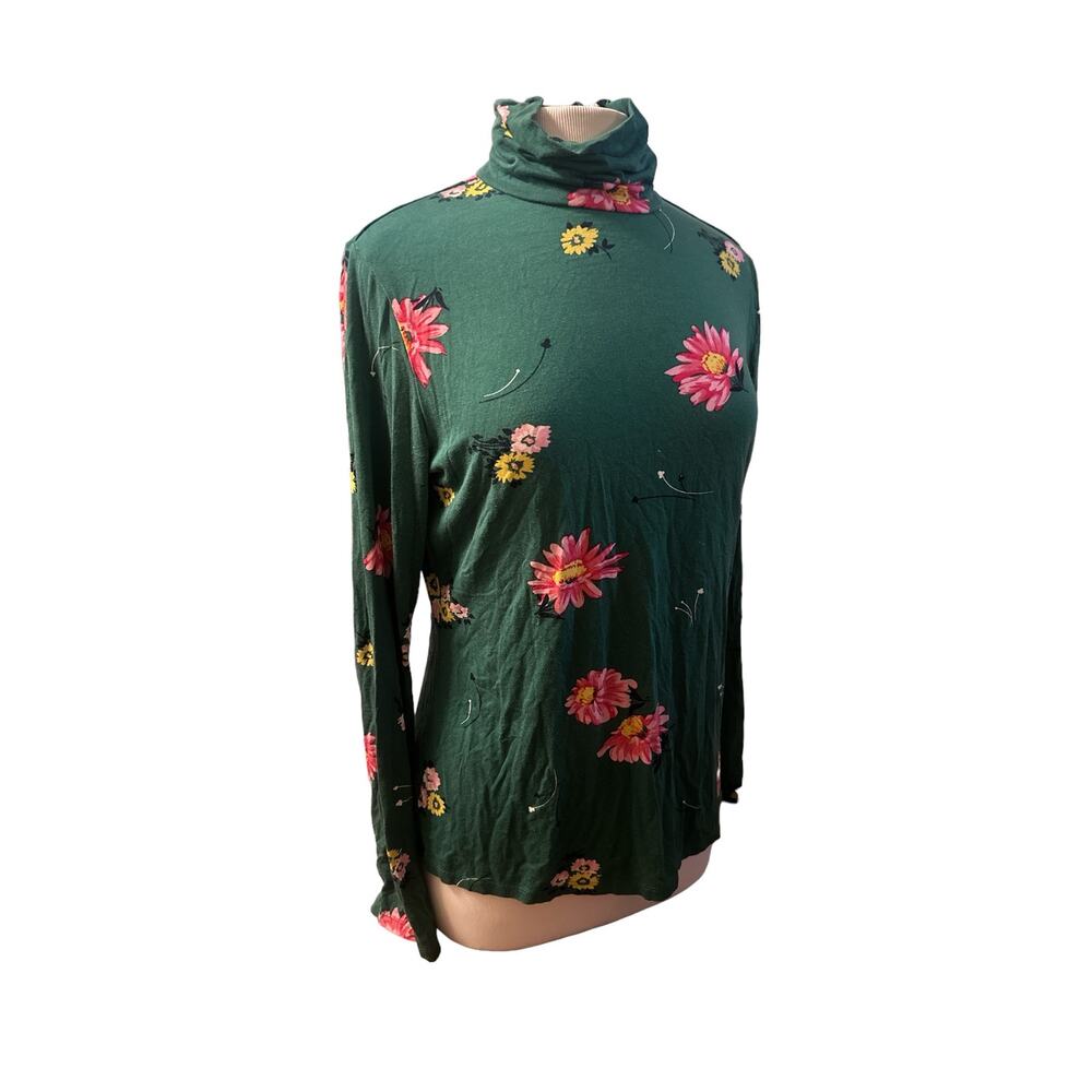 L Emily and Fin Alma Green Floral Printed Autumn Gerberas Turtleneck Top Shirt